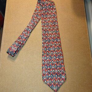 Vintage Emoda Silk Geometric Pattern Red & Blue Mens Tie